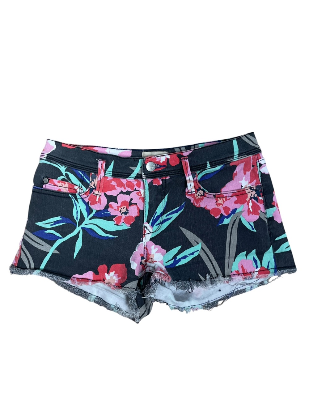 Roxy Floral Micro Shorts Black 3/26 Surfer Beach Coastal Y2K Boho